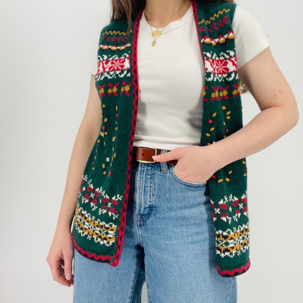 SOLD vintage fair isle cottagecore zip up sweater vest ramie cotton blend M - Picture 1 of 7